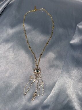 Gold Evil Eye Crystal Pendant Necklace - Designer Style